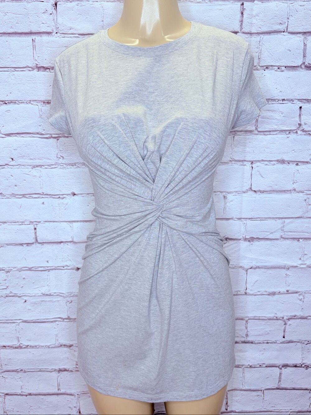 Theory Womens Heather Gray Rubric Knot Short Sleeve Cotton T-Shirt Dress Size P
